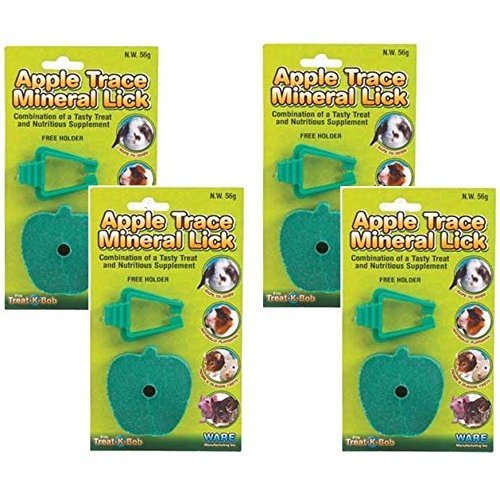 Ware Manufacturing 4 Pack of Apple Trace Mineral Licks with Holders for Rabbits, Guinea Pigs, Hamsters, and Other Small Animals