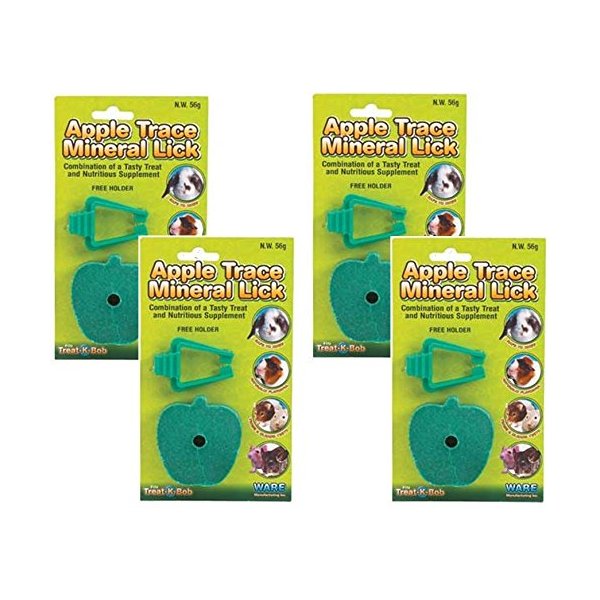 Ware Manufacturing 4 Pack of Apple Trace Mineral Licks with Holders for Rabbits, Guinea Pigs, Hamsters, and Other Small Animals