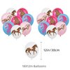 40Pcs Pink Horse Themed Birthday Party Decorations Include Banner-Backdrop-Hanging Swirls-Balloons-Cake Topper-Cupcake Toppers for Pink Horse Birthday Party Supplies