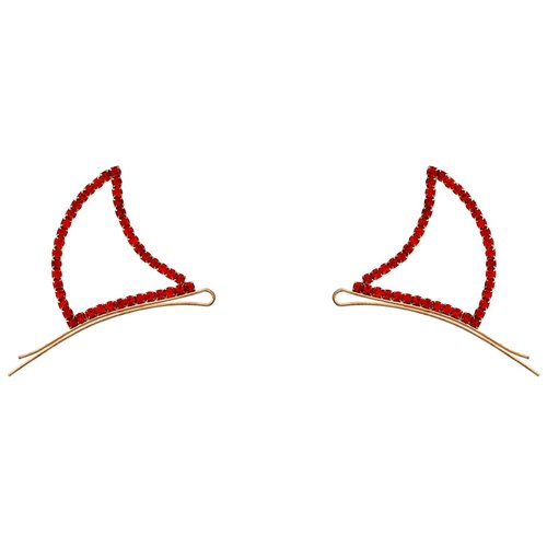 Rosemarie Collections Women's Spooktacularly Fun Devil Horns Decorative Crystal Rhinestone Halloween Hair Clip Bobby Pins (Gold Tone Red Crystal)