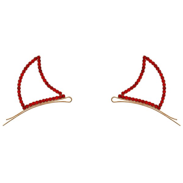 Rosemarie Collections Women's Spooktacularly Fun Devil Horns Decorative Crystal Rhinestone Halloween Hair Clip Bobby Pins (Gold Tone Red Crystal)