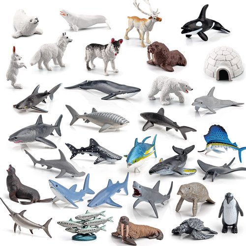 GAICOM Sea Marine Ocean Animal Model Playsets 32 PCS Mini Deep-sea Fish Arctic Animals Action Figure Toys for Boys Girls Kids
