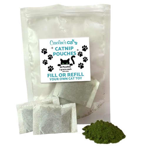 Caroline's Cats Organic Catnip Pouches for Cat Toys – Catnip Packets Refill for Flapping Bird and Catnip Toys; Catnip Tea Bags 10 Packets
