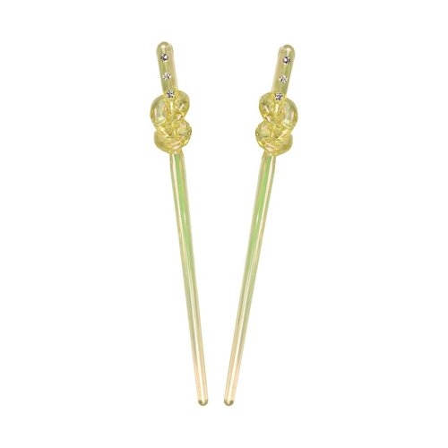 Set of 2 Iridescent Knot Hair Sticks with 3 Diamonds - Yellow