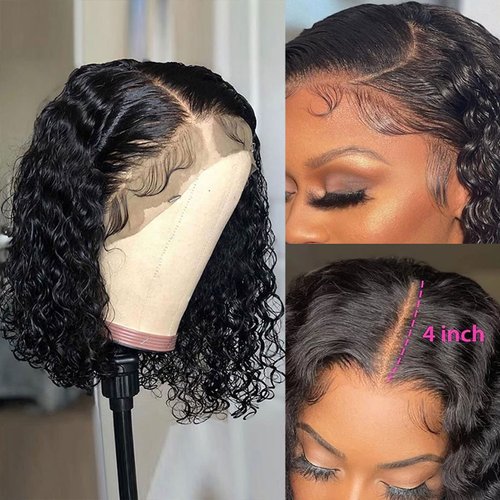 Sol Soal 10 inch Short Curly Bob Lace Front Wigs Human Hair 13x4 HD Transparent Water Wave Lace Front Wigs for Women Pre Plucked Glueless Water Wave Bob Wig Human Hair Wet and Wavy Bob Lace Wig