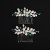 BERYUAN Peacock Green Rhinestone Pearls Wedding Hair Comb Pearls Bridal Wedding Headpiece Dainty Pearls Hair Comb Pearls Hair Side Comb Crystal Wedding Comb for Women Girls(2pcs) (peacock green)