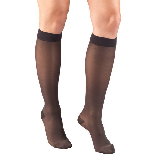 Truform Sheer Compression Stockings, 15-20 mmHg, Women's Knee High Length, Diamond Pattern, Charcoal, Medium