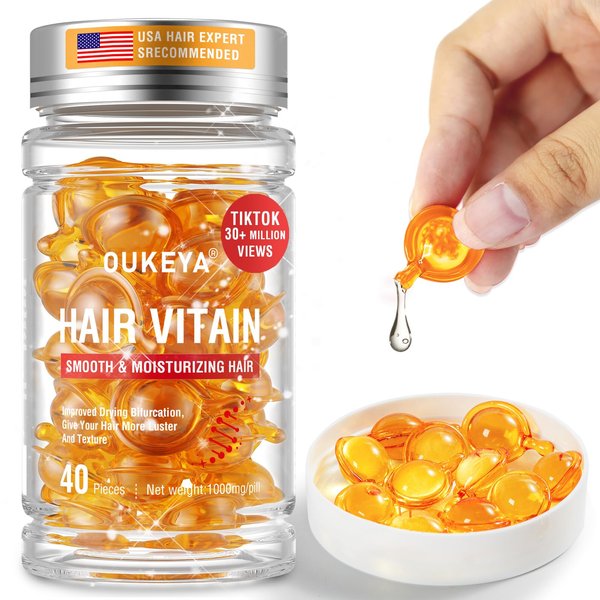 OUKEYA Hair Styling Serum Hair Treatment Serum Hair Vitamin Serum Capsule Styling & Moisturizing Oil Capsules With Vitamins C, E, Argan Oil, Niacinamide, Camellia Seed Oil Moroccan Oil Hair Products