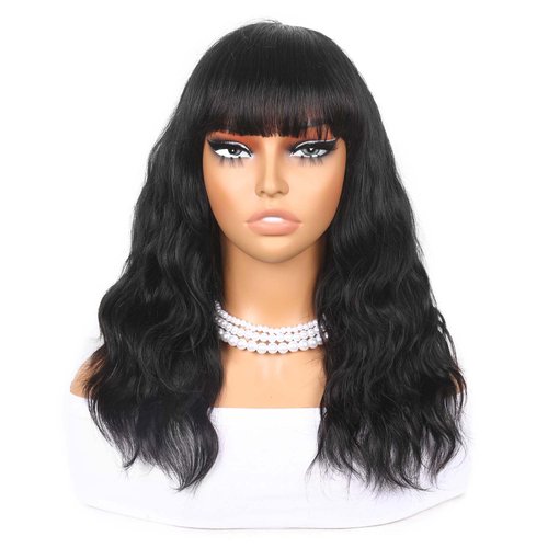 Lady Hanne Human Hair Wigs Natural Wave Human Hair Wig with Bangs for Black Women 16 inches None Lace Front Wear and Go Glueless Human Hair Wig