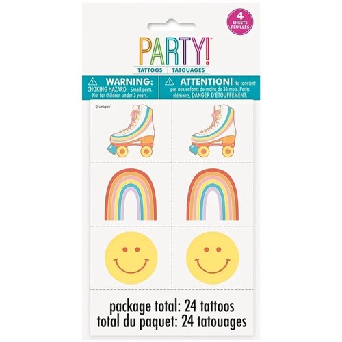 Rainbow Roller Skate Tattoos - (24 Count) - Fun & Vibrant Temporary Tattoos, Perfect for Parties and Events