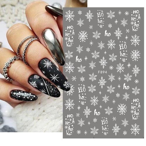 8PCS Snowflake Nail Art Stickers White Glitter Snow Nail Design 3D Self Adhesive Nail Decals Snowflakes Sticker for Nails Art Accessories Shiny Decal Manicure Winter New Year Christmas Nail Decoration
