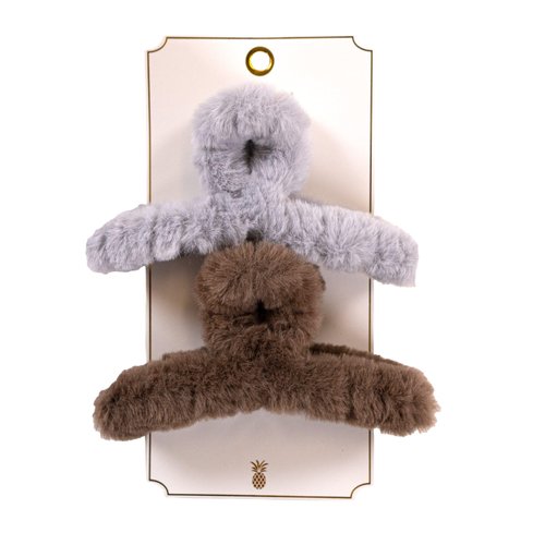 Grey & Brown Fuzzy Claw Clip Hair Set By Simply Southern