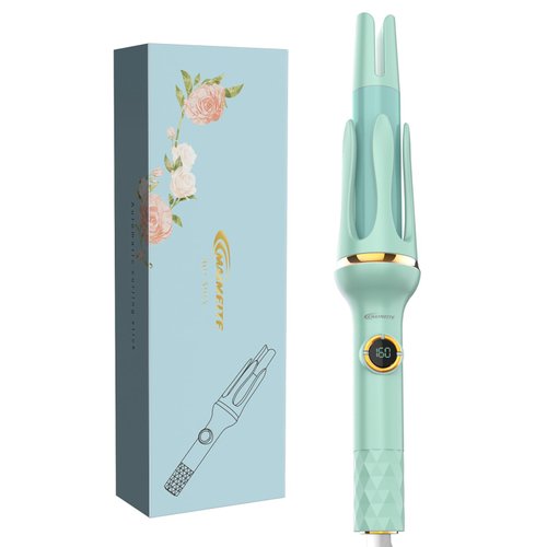 MAIMEITE Automatic Hair Curler, Self-Rotating Curling Iron 1.25 inches, 32mm Beach Waves Curling Wand, 8 Temperature Options, Extended Barrel for Long Hair, Green