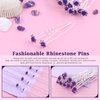 Rustark 40 Pcs Purple Crystal Hair Pins Rose Flower Rhinestone Hair Clips U Shaped Hair Pins Bobby Pins Bun Hairpins for Wedding Bridal Women Hair Jewelry Accessories with Storage Case