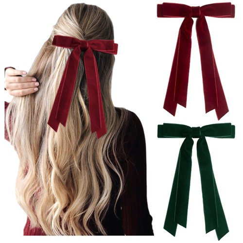 Tobeffect Velvet Hair Bows for Women Girls Christmas Hair Accessories Red Green Hair Bow Velvet Bows for Hair Womens Holiday Velvet Ribbon Bows Christmas Gifts