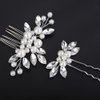 Teyglen Wedding Pearl Hair Comb Bridal Rhinestone Hair Clips Pins Silver Crystal Hair Piece Vintage Hair Accessories Jewelry Set for Women Girl