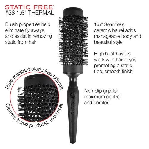 Cricket Static Free #38 1.5" Thermal Seamless Ceramic Barrel Hair Brush for Blow Drying Styling All Hair Types