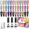 Clara Colors Cat Eye Gel Nail Polish Set of 12 Colors Magnetic Nail Polish Set Holographic Glitter 9D Galaxy Series Cat Eye Gel Polish Set with 2 Magnet Stick for Home DIY Soak Off UV LED