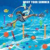 JAZGROM 29pcs Swimming Pool Diving Toy with Swim Thru Rings for Kids Ages 4-8 8-12 Including Dive Gems Diving Sticks Storage Bag Summer Water Pool Games