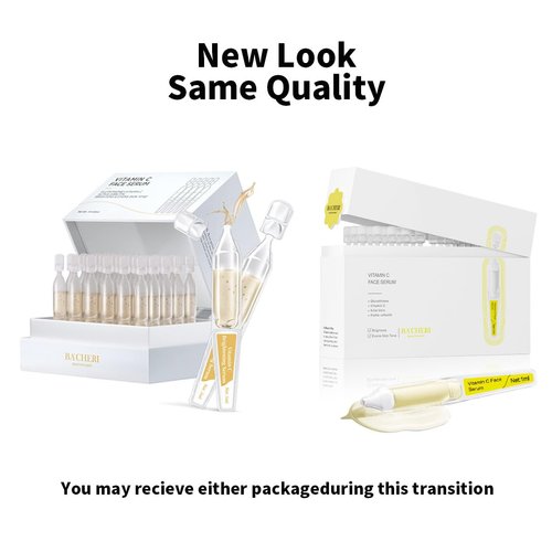 BACHERI Vitamin C Serum for Face with Hyaluronic Acid, Glutathione, Organic Aloe Vera, Hydrating & Brightening Serum, Dark Spot Remover, Anti Aging Facial Serum, 30 Ampoules