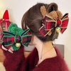 Christmas Khaki Bow Hair Clips,Xmas Plush Claw Clips,Christmas Plaid Bow Hairpin with Bell Design for Thick Thin Hair,Strong Hold Jaw Clip for Women Girls Christmas Party Cosplay Hair Accessories
