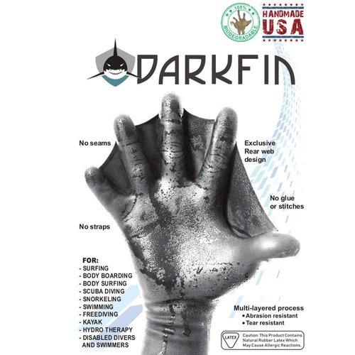 DarkFin Webbed Power Swimming Gloves (1 Pair) for Men, Women, Scuba Diving, Snorkeling, Spearfishing, Surfing in Cold Water, Ultra Thin Hand Fins, Pool Swim Paddles, Black, Men XL