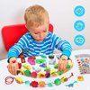 Montessori Educational Wooden Lacing Beads Toys for Toddler 3 4 5 Year Old, Farm Animals Fruits Vegetables Threading Toys Preschool Stringing Fine Motor Skills Toy for Boys Girls [with 3D Stickers]
