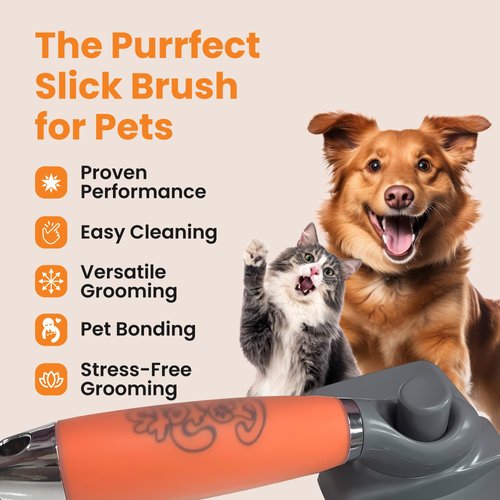 GoPets Professional Slicker Brush for Dogs and Cats - Effortless Grooming, Gentle Dematting & Detangling, Shedding Control, Self-Cleaning Comb, Shiny Tangle-Free Coat, Comfortable Silicone Gel Grip
