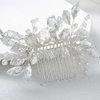 Foyte Crystal Bride Wedding Hair Comb Silver Flower Bridal Headpieces Leaf Hair Pieces Pearl Bridesmaid Side Combs Hair Accessories for Women (silver pearl)