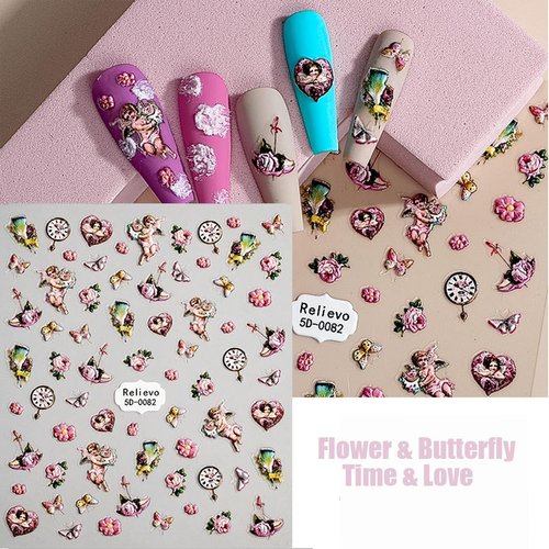 Zoance Embossed Angel Nail Stickers, 5D Stereoscopic Self-Adhesive Flower Baby Nail Art Decals Baroque Nail Art Stickers Nail Art Design, Nail DIY Manicure Decoration for Women Girls