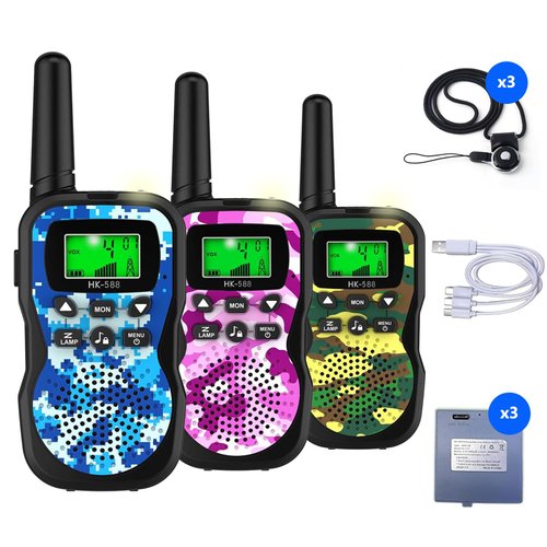 Rechargeable Walkie Talkie for Kids and Adullts, VBANU 2-Way Radio Walkie Talkie with Flashlight, USB Charging Battery, 4-14 Years Boys and Girs Toy for Camping, Hiking, 3 Pack