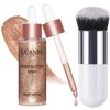 UCANBE Face Body Glitter Liquid Highlighter Illuminator Dewy Drops with Makeup Brush, Makeup Sparkle Shine Luminizer Enhancer Skin Body Shimmer Oil Tint 50ml/1.69oz (03 Rose Gold, Standard)