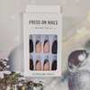 French Tip Press on Nails Medium Almond Fake Nails Black Oblique French False Nails Press Ons With Glitter Gold Thread Designs Full Cover Glue on Nails Acrylic Nail Kit for Women Manicure 24 Pcs