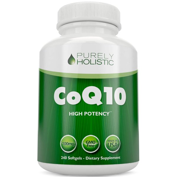 Purely Holistic CoQ10 100mg - 240 SoftGels - 8 Month Supply - Ubiquinone Coenzyme Q10 Supplement - with Organic Olive Oil - Soy Free Co Q 10 - Made in The USA