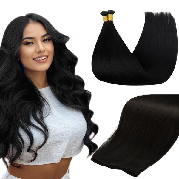 Full Shine Hand Tied Weft Hair Extensions Human Hair Sew In Hair Extensions Genius Weft Extensions Remy Hair Straight Human Hair Bundles Real Hair Extensions For Women Jet Black Color 1 60G 20 Inch