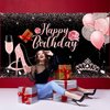 Sumind Happy Birthday Backdrop Fabric Glitter Rose Pink Birthday Background Banner Balloons Heels Wine Glass Photography Backdrop Birthday Party Decorations for Women Birthday Supplies, 6 x 3.6 Feet