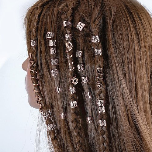 E EMZHOLE Hair Clip, 28 Pcs Hair Braid Accessories - Gold Metal Dreadlocks Hair Spirals, Cuffs Rings & Beads for Women Girls Hairstyle Decoration
