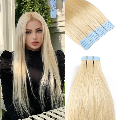 16Inch 613 Blonde Human Hair Tape in Hair Extensions Double Side Invisible Seamless PU Skin Weft Blonde 100% Virgin Hair Tape in Real Human Hair Extensions 50g (20pcs/pack)