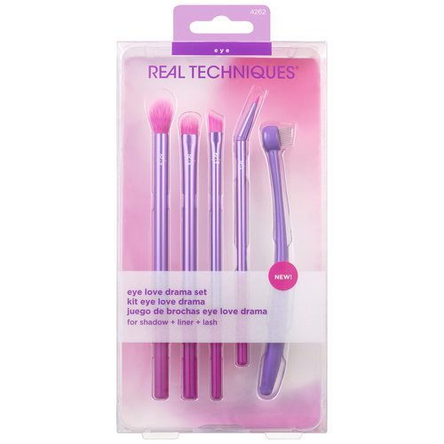 Real Techniques Eye Love Drama Makeup Brush Kit, Professional Eye Brush Set, Soft, Synthetic Bristles, Cosmetic Brushes For Eyeshadow, Eyebrow, Blending, Brows, and Eyelashes, 5 Piece Set