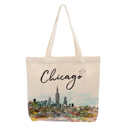 Chicago Travel Gifts Watercolor Chicago Lover Gifts Canvas Tote Bag Reusable Grocery Bags with Pocket for Shopping Work Chicago Souvenirs Christmas Birthday Gifts for Women Girls Bachelorette Party