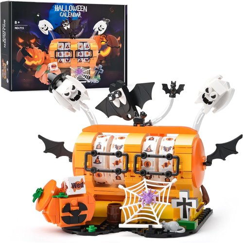 BNG Halloween Pumpkin Calendar Building Toys,Halloween Ghost Building Kit for Kids,Halloween Party Displayable Model,Surprise Gift for Boys Girls 8 9 10+ Years Old(420PCS-Normal Size Blocks)
