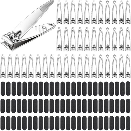 120 Pcs Nail Clippers and Nail File Set Bulk Stainless Steel Nail Cutter Thick Finger Toe Nail Clipper Mini Wood Emery Board Double Sided Nail File Polish Buffers for Manicure Pedicure Beauty Salon
