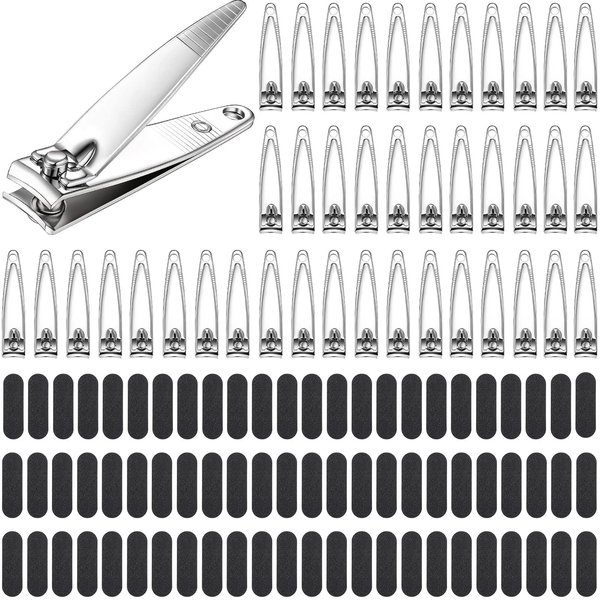 120 Pcs Nail Clippers and Nail File Set Bulk Stainless Steel Nail Cutter Thick Finger Toe Nail Clipper Mini Wood Emery Board Double Sided Nail File Polish Buffers for Manicure Pedicure Beauty Salon