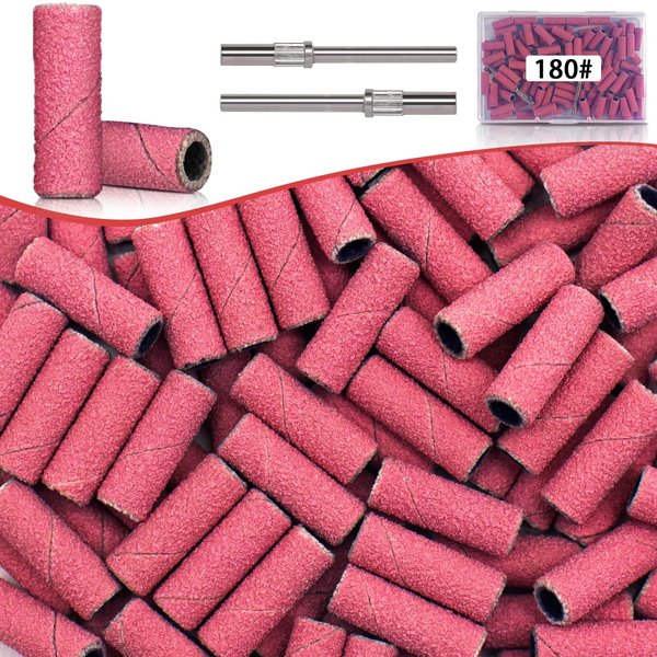 180 Grit Small Nail Sanding Sands, 100 Pcs Pink Sanding Bands for Nail, 180 Fine Grit Sanding Bands for Nail with 3.1 MM Nail Drill Bit, Small Sanding Bands for Natural Nails Acrylic Gel