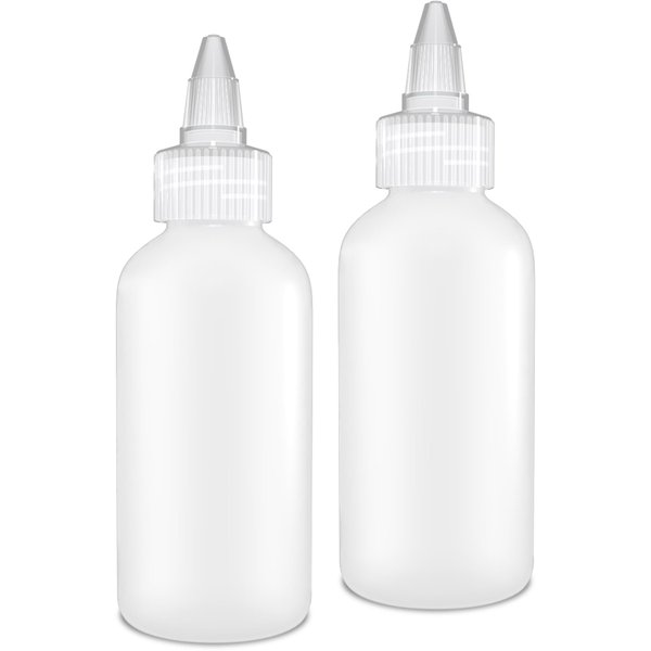 BRIGHTFROM Twist Top Applicator Bottles, Squeeze 4 OZ Empty Plastic Bottles, Refillable, Clear Open/Close Nozzle - Multi Purpose (Pack of 2)