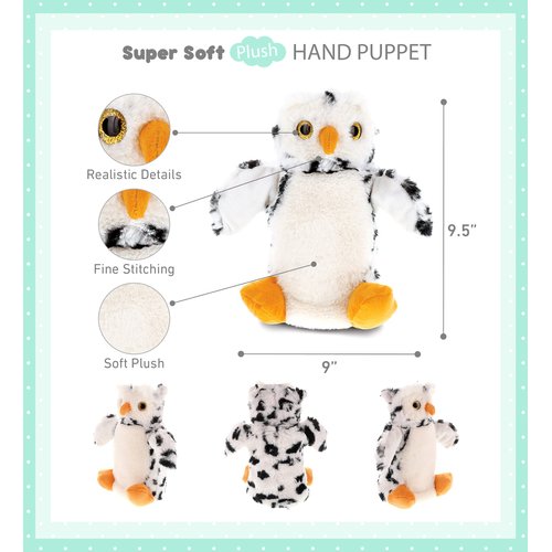 DolliBu White Owl Plush Hand Puppet for Kids - Soft Plush Stuffed Animal Hand Puppet Toy, Puppet Show Games Puppet Theaters for Kids, Adult Cute Puppets Educational Toy to Teach Children & Toddlers