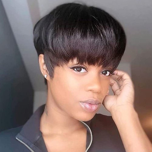 HOTKIS Short Pixie Cut Wig Human Hair Short Wigs Human Hair for Black Women Short Straight Pixie Cut Human Hair Wigs with Neat Bangs