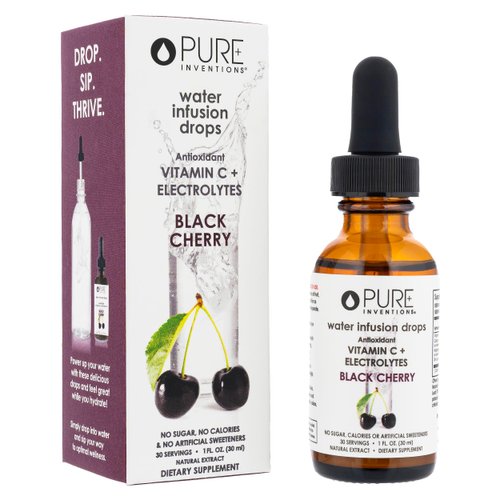 Pure Inventions Antioxidant Vitamin C + Electrolytes - Black Cherry - Water Infusion Drops - No Sugar or Calories - 30 Servings - 1 oz