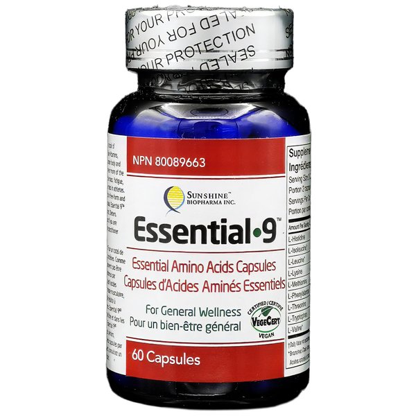 Vegan Certified Essential 9 Pure Free-Form Amino Acid Capsules for Immunity, Muscle Protection, Wellness, and Energy