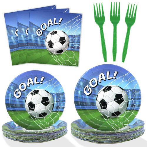 Heboland Soccer Party Decorations Plates Set 25 Guests,100 Pieces Soccer Party Paper Plates Napkins Forks for Men Boys Birthday Party Supplies